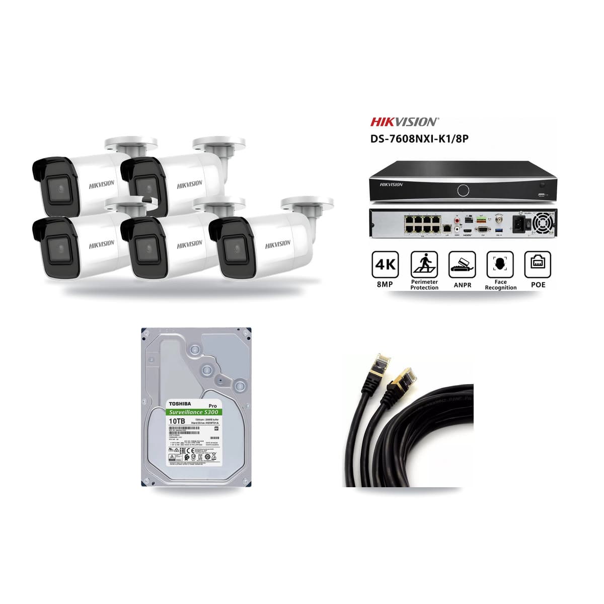 Hikvision 8-Channel 4K CCTV Kit — 5 DS-2CD2085G1 Bullet Cameras + 10TB Recording - Image 1