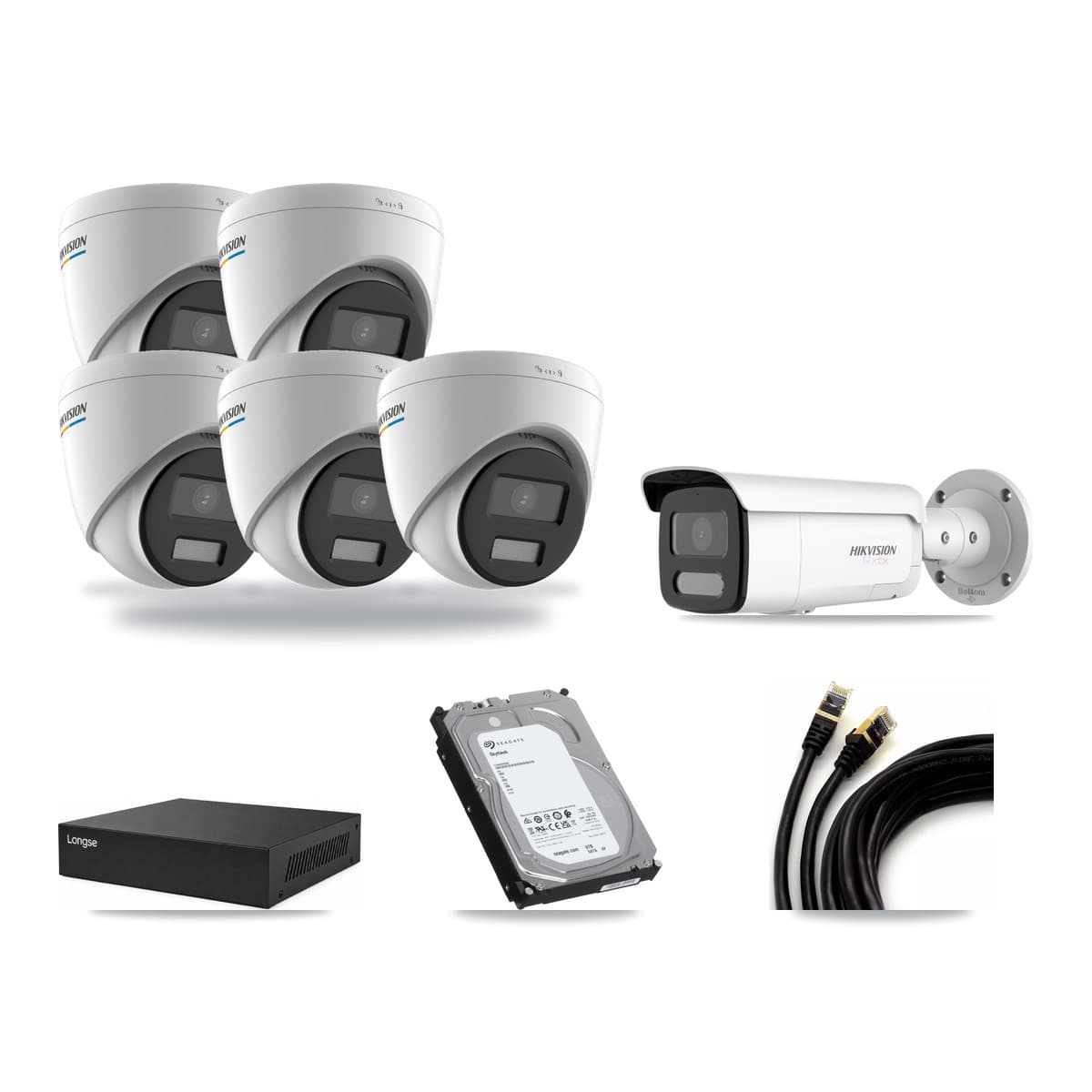 Hikvision & Longse 8-Channel 2MP – 4K CCTV Kit — 5 2MP Turret + 1 4K Bullet Cameras + 6TB Recording - Image 1