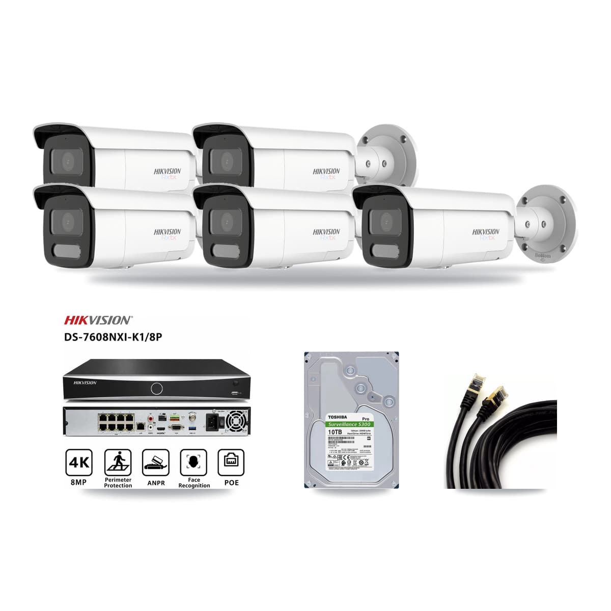 Hikvision 8-Channel 4MP – 4K CCTV Kit — 1 4MP + 4 4K Bullet Cameras + 10TB Recording - Image 1