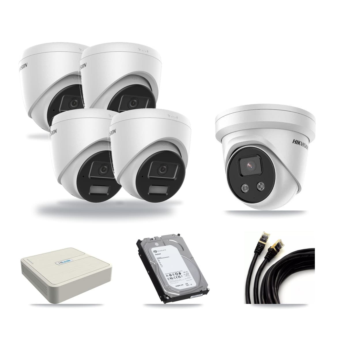 Hikvision & HiLook 8-Channel 4MP – 5MP CCTV Kit — 4 4MP + 1 5MP Turret Cameras + 6TB Recording (NVR-108H-D Recorder) - Image 1