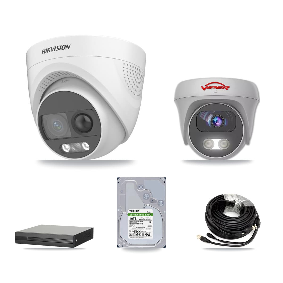 Hikvision & Viper 8-Channel 5MP CCTV Kit — 6 DS-2CE72KF3T Turret + 1 White VIPER-5MP-3K Cameras + 10TB Recording (XVR-3108HS Recorder)