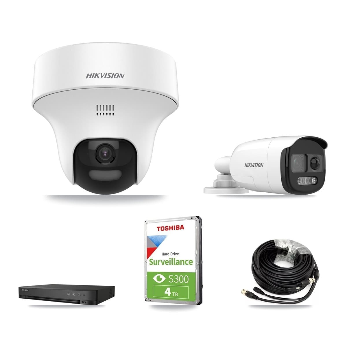 Hikvision 4-Channel 5MP CCTV Kit — 1 DS-2CE12KF3T Bullet + 2 DS-2CE70K0T Turret Cameras + 4TB Recording