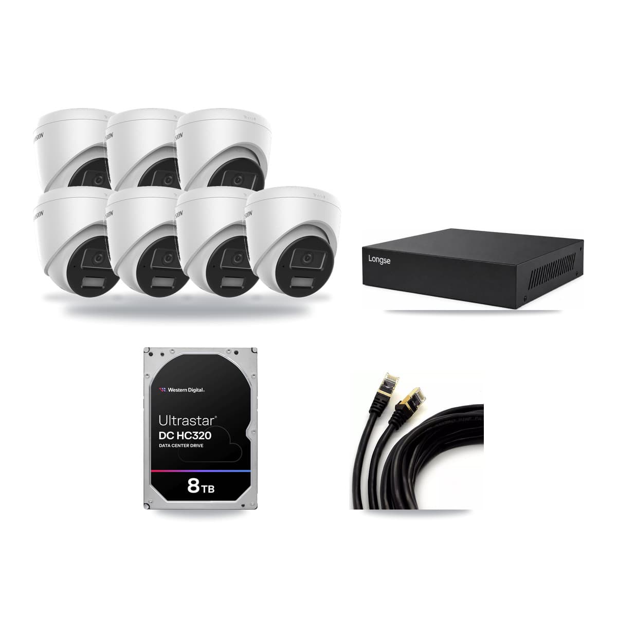 Hikvision & Longse 8-Channel 4MP CCTV Kit — 7 DS-2CD1343G2 Turret Cameras + 8TB Recording - Image 1