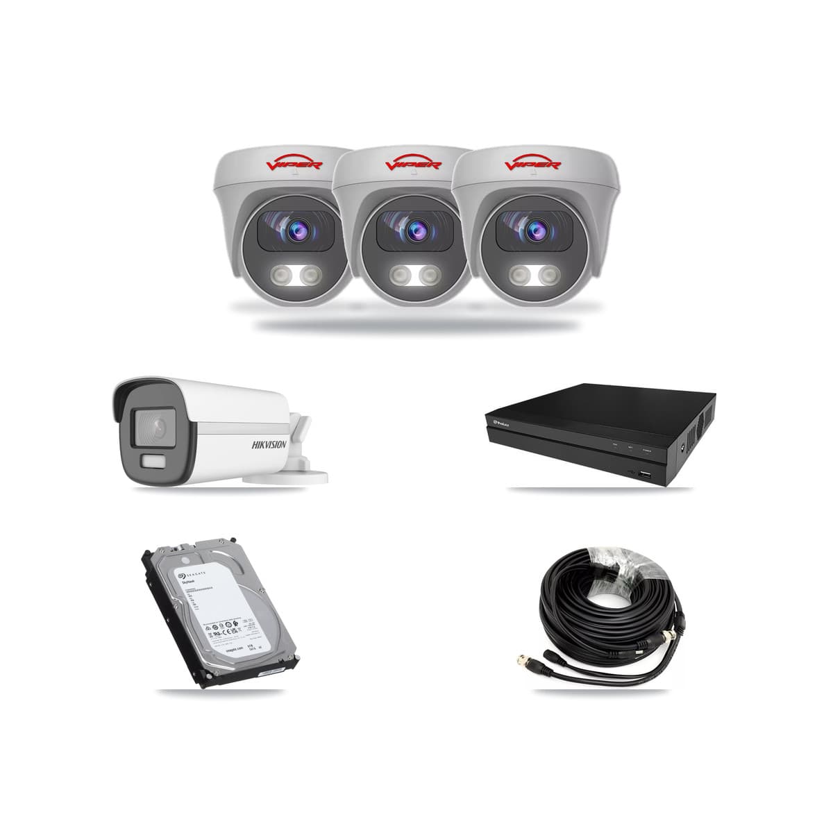 8-Channel 5MP – 4K CCTV Kit — 1 4K Bullet + 3 White 5MP Cameras + 6TB Recording (PXD-5208AN Recorder) - Image 1