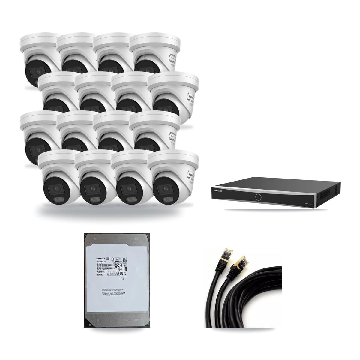 Hikvision 16-Channel 4MP CCTV Kit — 16 DS-2CD2347G3 Turret Cameras + 14TB Recording (DS-7616NXI Recorder) - Image 1
