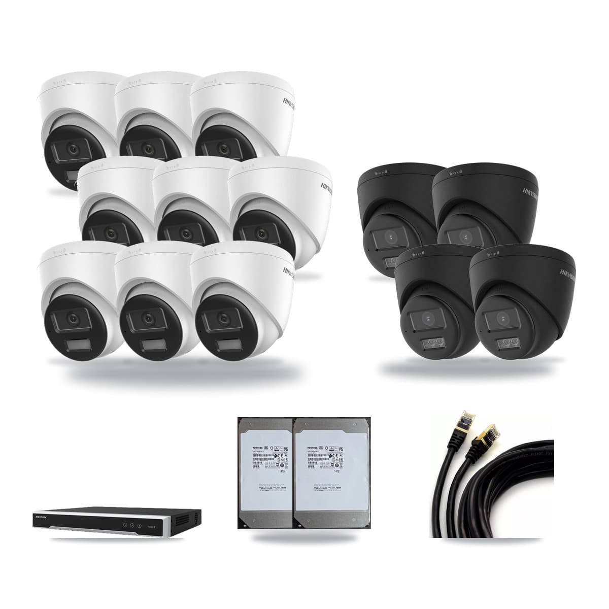 Hikvision 16-Channel 4K CCTV Kit — 9 DS-2CD1383G2 + 4 Black DS-2CD1383G2 Turret Cameras + 2× 14TB Recording - Image 1