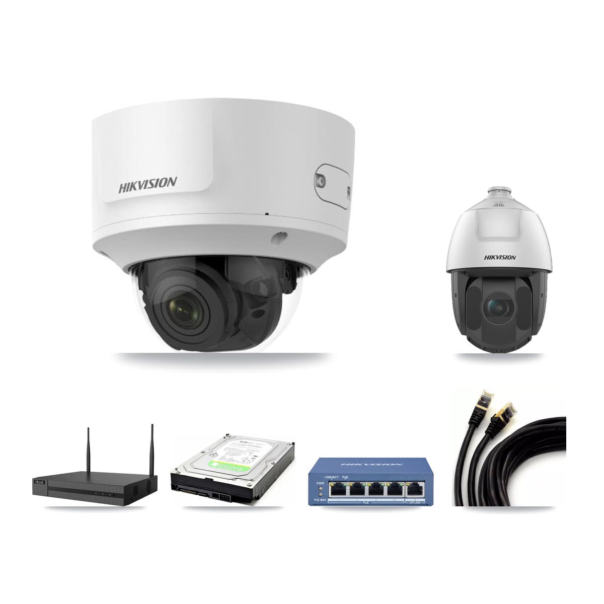 Hikvision & HiLook 4-Channel 2MP CCTV Kit — 1 Dome + 1 PTZ Cameras + 1TB Recording