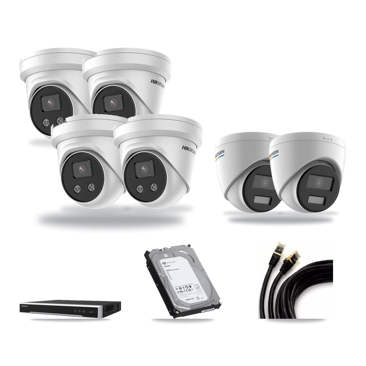 Hikvision 8-Channel 2MP – 5MP CCTV Kit — 2 2MP + 4 5MP Turret Cameras + 6TB Recording (DS-7608NI-M2 Recorder) - Image 1