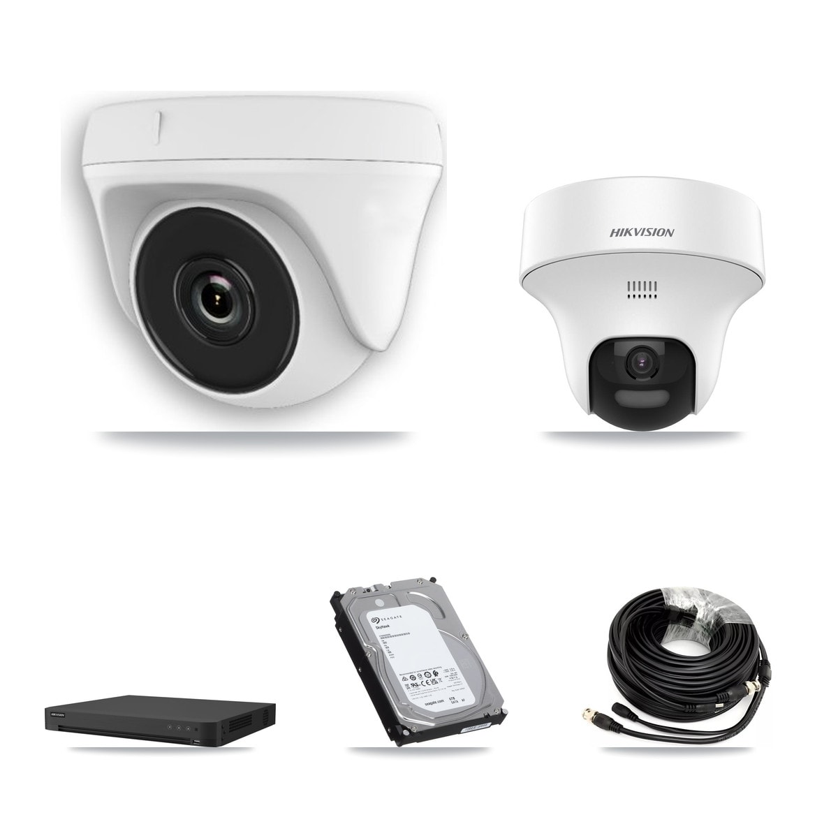 Hikvision iDS-7216HUHI-M2/XT 16-Channel DVR CCTV Kit — 1× DS-2CE70K0T-PTLTS 5MP Turret + 7× HDT-2MP-N20W-2.8MM White 2MP Dome Cameras + 6TB HDD
