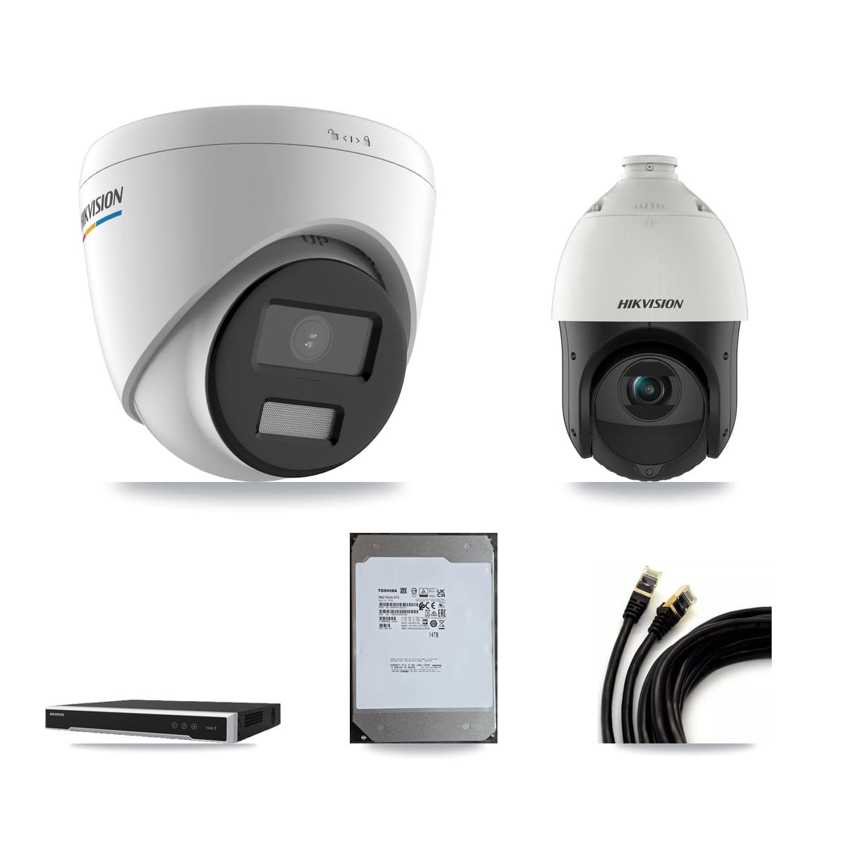 Hikvision 16-Channel 2MP – 4MP CCTV Kit — 7 2MP Turret + 7 4MP PTZ Cameras + 14TB Recording (DS-7616NI-M2 Recorder) - Image 1