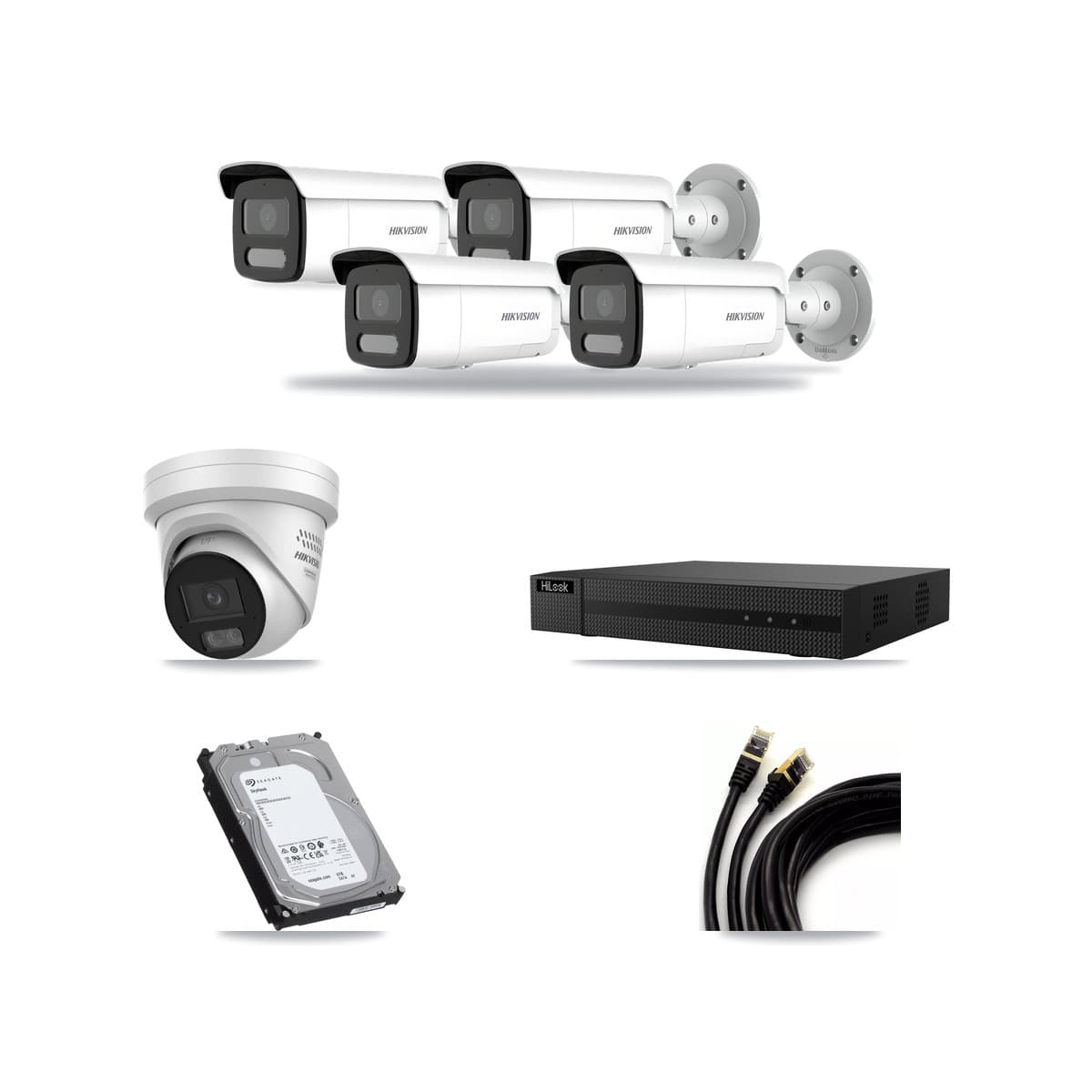 Hikvision & HiLook 8-Channel 4MP CCTV Kit — 1 DS-2CD2347G3 Turret + 4 DS-2CD2T47G2H Bullet Cameras + 6TB Recording - Image 1