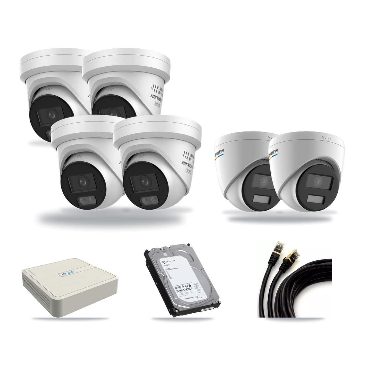 Hikvision & HiLook 8-Channel 2MP – 4MP CCTV Kit — 2 DS-2CD1327G2 2MP + 4 DS-2CD2347G3 4MP Turret Cameras + 6TB Recording - Image 1