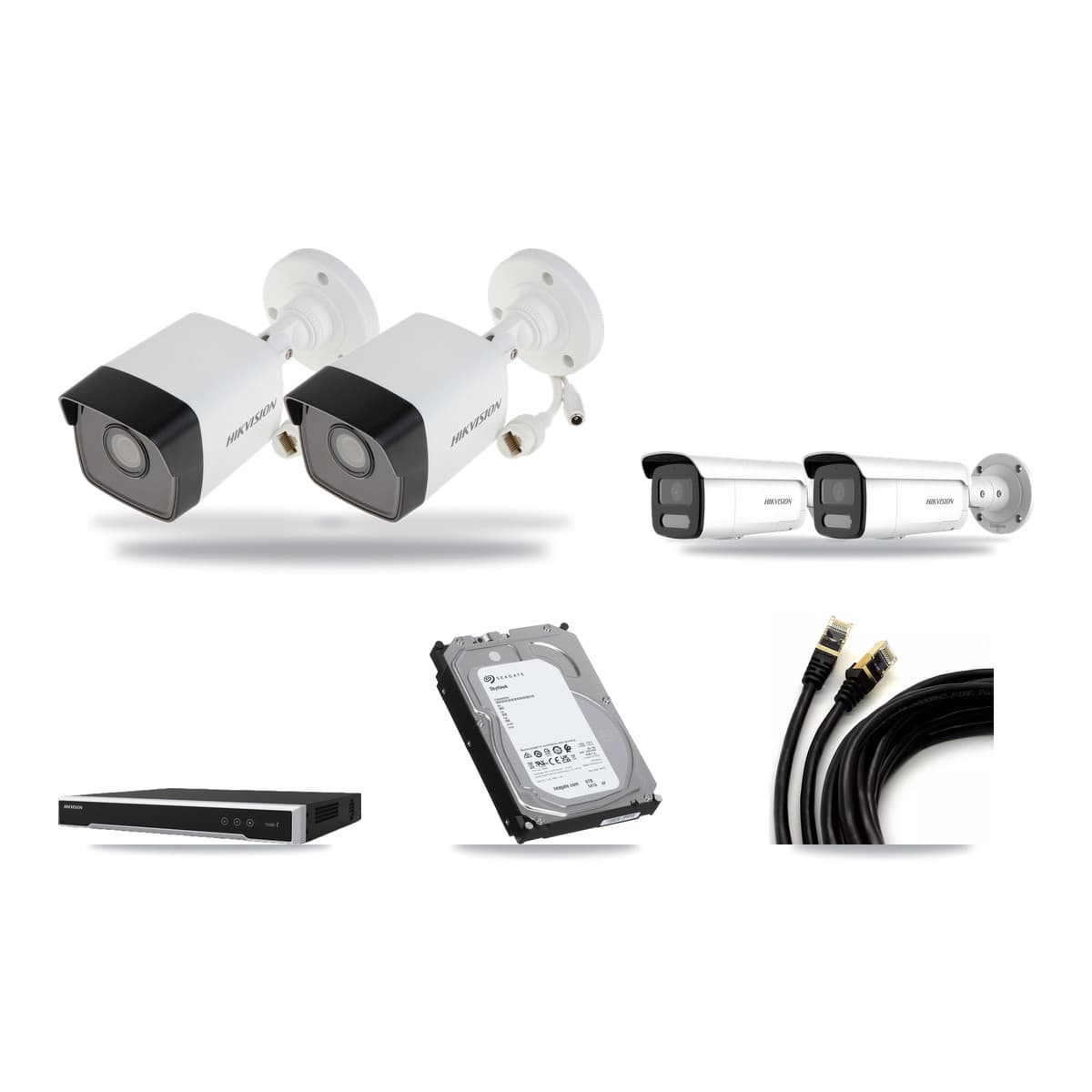 Hikvision 8-Channel 4MP – 5MP CCTV Kit — 2 5MP + 2 4MP Bullet Cameras + 6TB Recording (DS-7608NI-M2 Recorder) - Image 1
