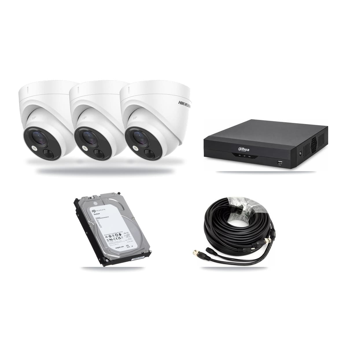 Hikvision & Dahua 4-Channel 5MP CCTV Kit — 3 DS-2CE71H0T Turret Cameras + 6TB Recording - Image 1