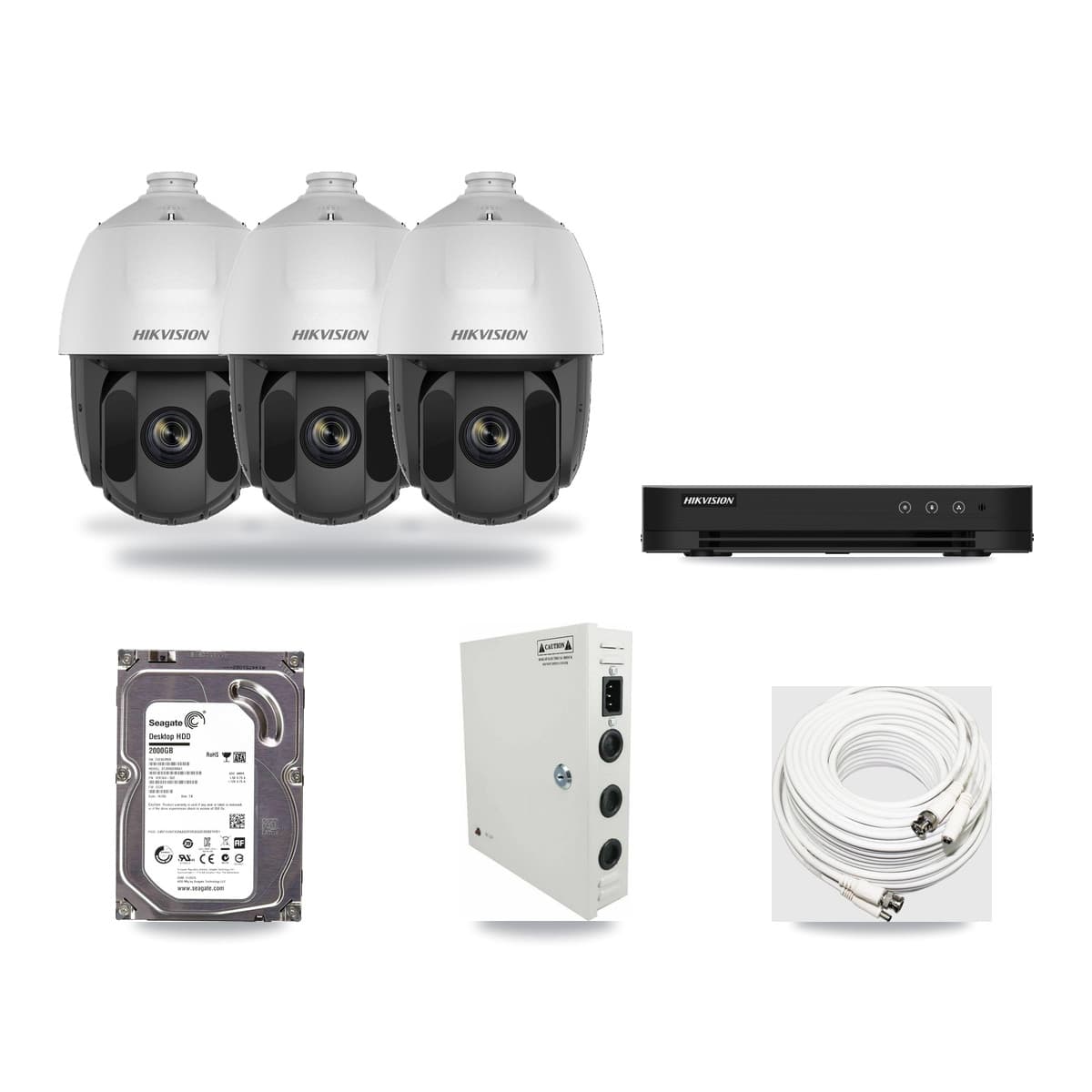 Hikvision 8-Channel 2MP CCTV Kit — 3 DS-2AE5225TI PTZ Cameras + 2TB Recording (DS-7208HGHI Recorder) - Image 1