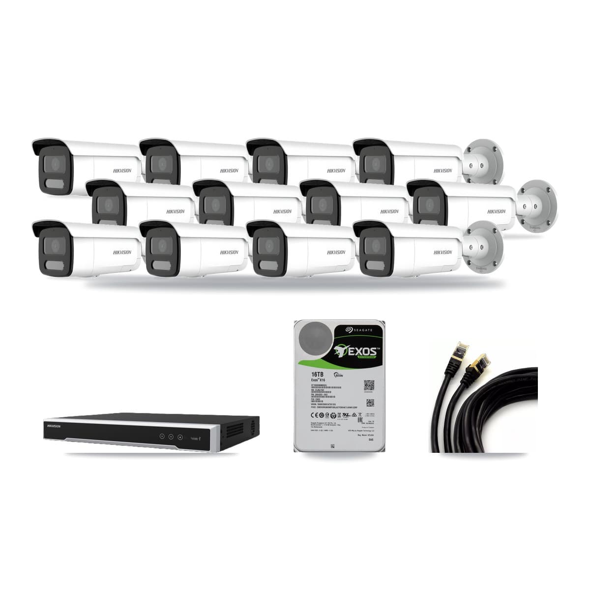 Hikvision 16-Channel 4MP CCTV Kit — 12 Bullet Cameras + 16TB Recording (DS-7616NI-M2 Recorder) - Image 1