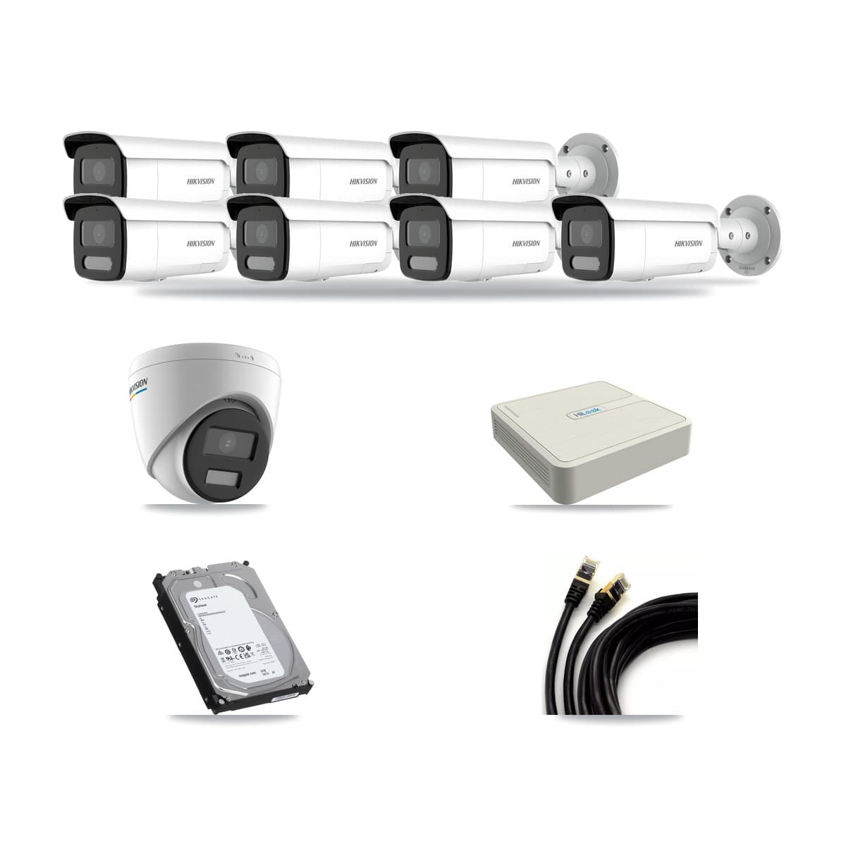 Hikvision & HiLook 8-Channel 2MP – 4MP CCTV Kit — 1 2MP Turret + 7 4MP Bullet Cameras + 6TB Recording - Image 1