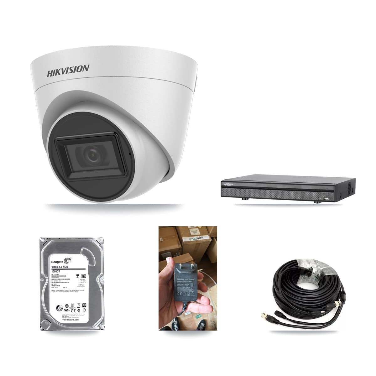 Hikvision & Dahua 8-Channel 5MP CCTV Kit — 1 White Turret Camera + 1TB Recording (DH-XVR5108H Recorder) - Image 1