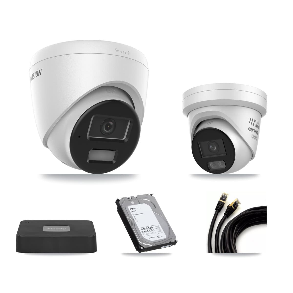 Hikvision & Tiandy 4-Channel 4MP CCTV Kit — 3 DS-2CD1343G2 + 1 DS-2CD2347G3 Turret Cameras + 6TB Recording