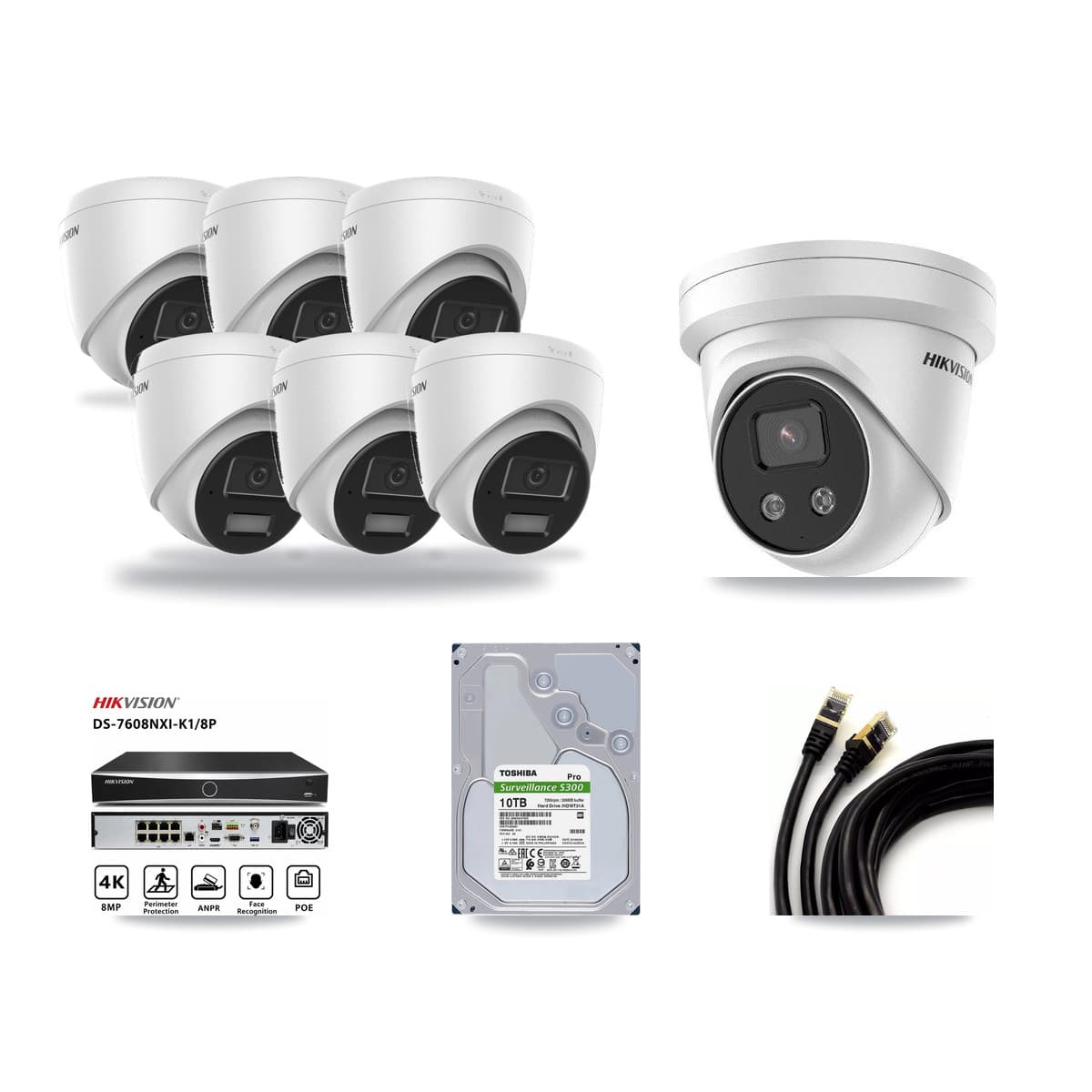 Hikvision 8-Channel 4MP – 5MP CCTV Kit — 6 4MP + 1 5MP Turret Cameras + 10TB Recording - Image 1