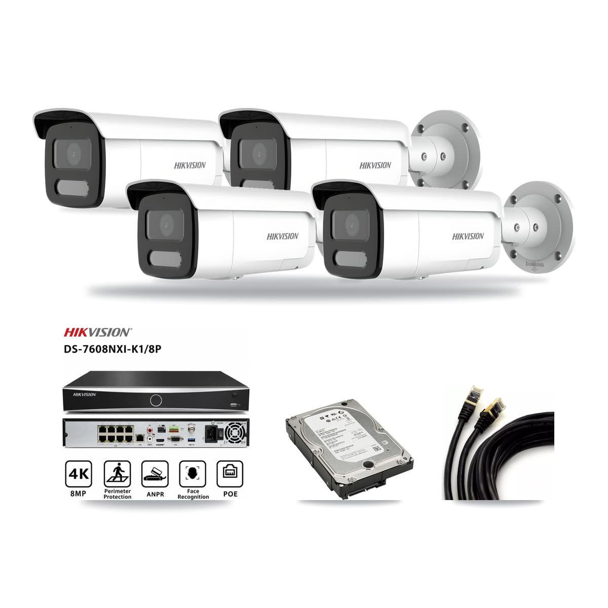 Hikvision 8-Channel 4MP CCTV Kit — 4 Bullet Cameras + 5TB Recording (DS-7608NXI Recorder) - Image 1