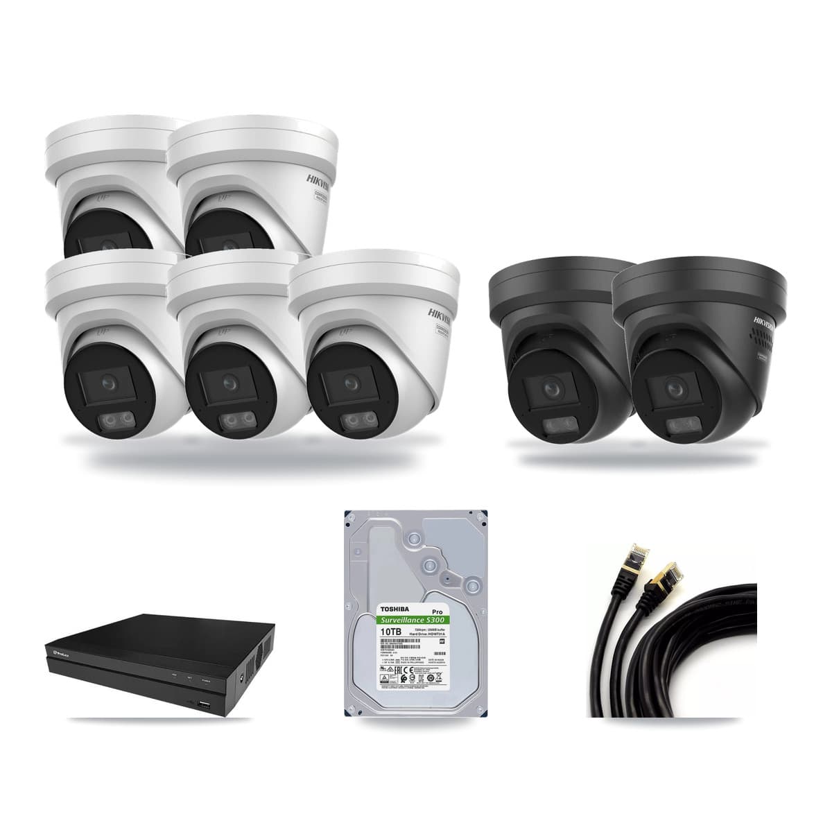 Hikvision & Prolux 8-Channel 4K CCTV Kit — 5 DS-2CD2387G3 + 2 Black DS-2CD2387G3 Turret Cameras + 10TB Recording - Image 1