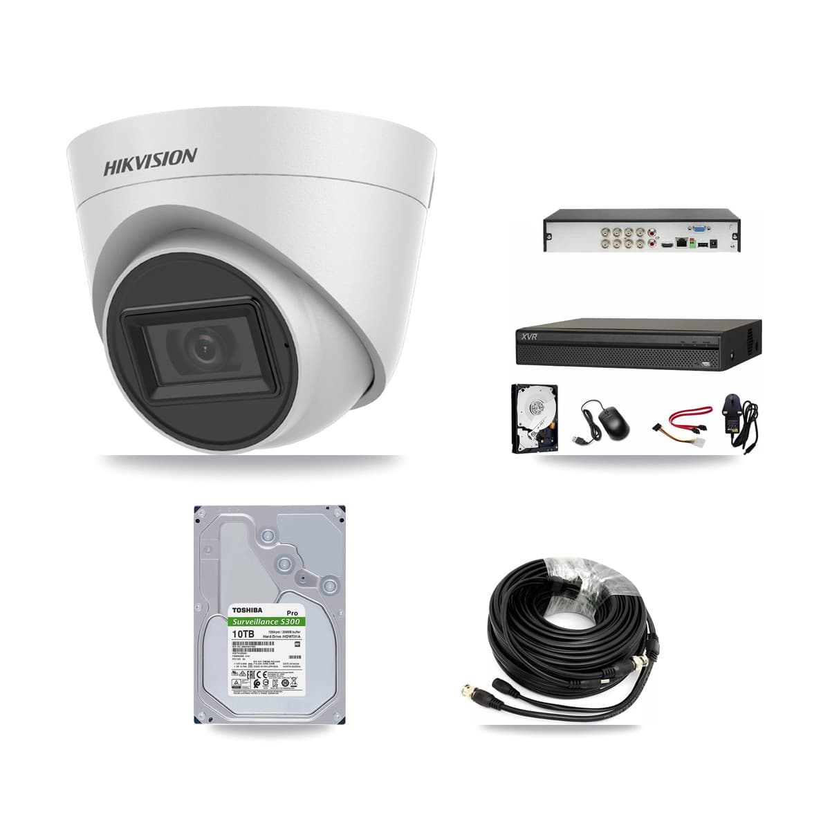 Hikvision & Dahua 8-Channel 5MP CCTV Kit — 6 White Turret Cameras + 10TB Recording