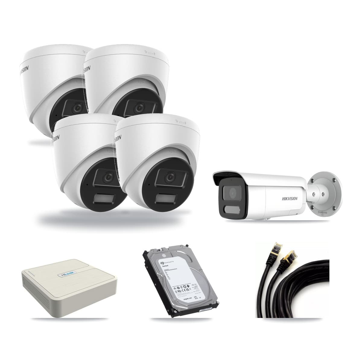 Hikvision & HiLook 8-Channel 4MP CCTV Kit — 4 Turret + 1 Bullet Cameras + 6TB Recording (NVR-108H-D Recorder) - Image 1
