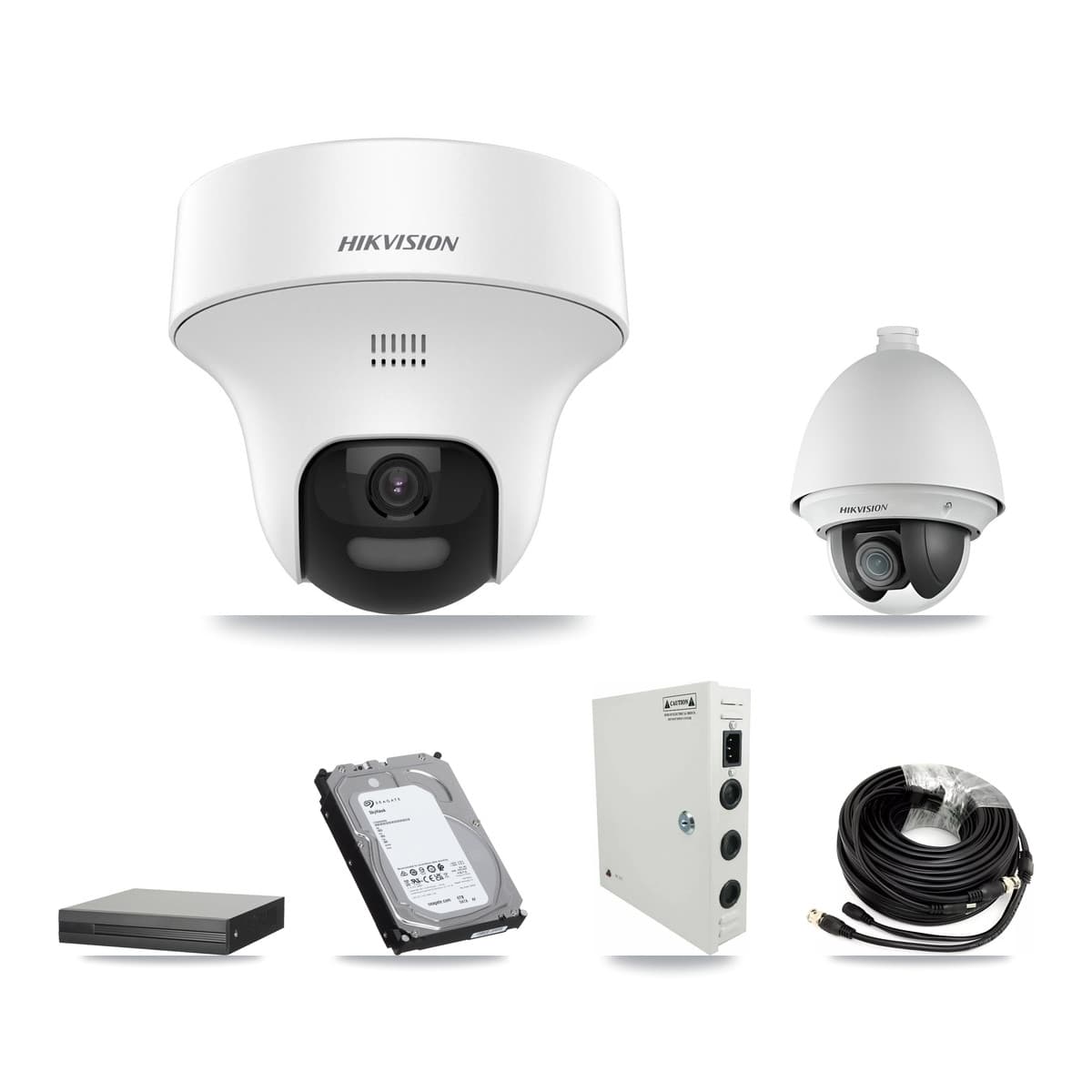 Hikvision 8-Channel 2MP – 5MP CCTV Kit — 1 2MP PTZ + 7 5MP Turret Cameras + 6TB Recording (XVR-3108HS Recorder)