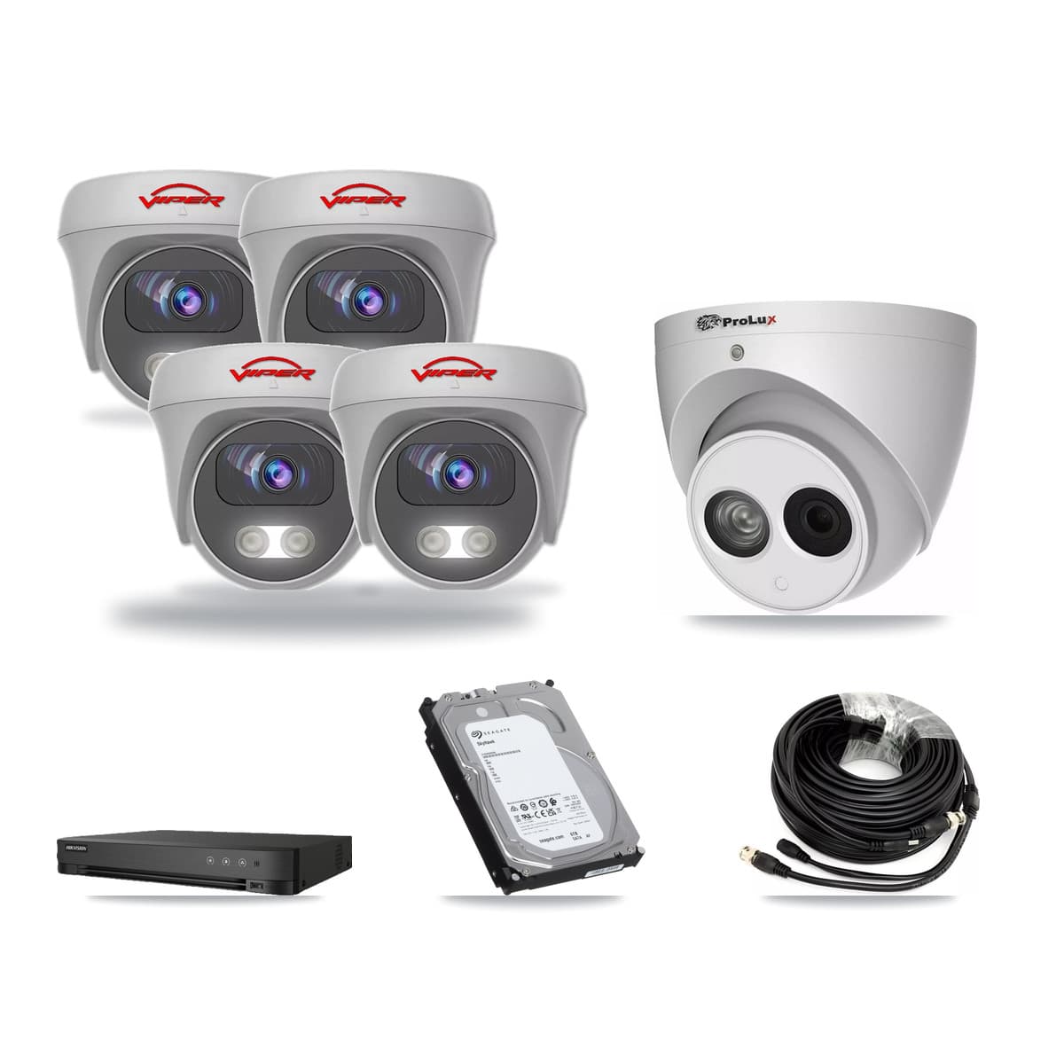 8-Channel 4MP – 5MP CCTV Kit — 1 4MP Turret + 4 White 5MP Cameras + 6TB Recording (IDS-7208HQHI Recorder) - Image 1