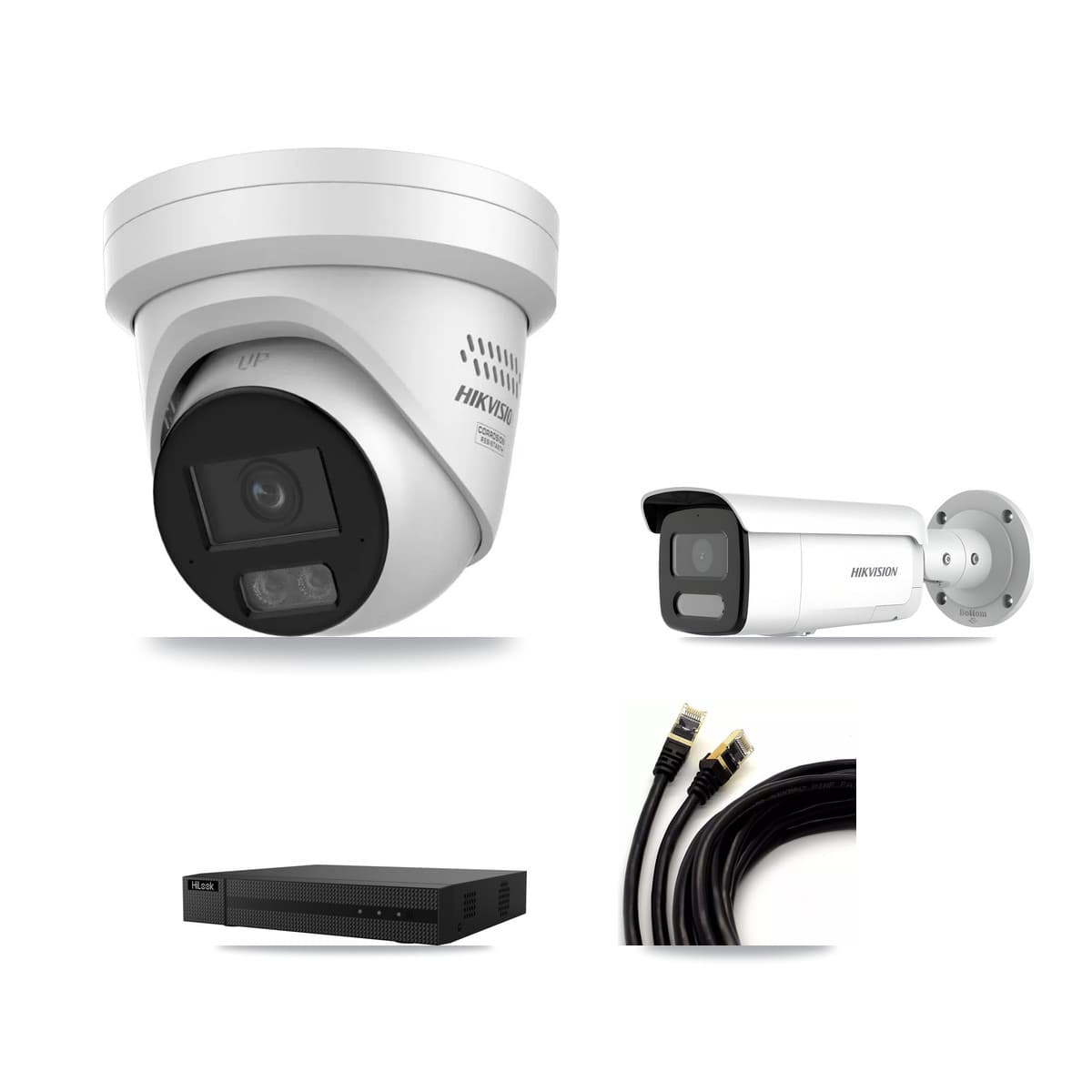 Hikvision & HiLook 8-Channel 4MP CCTV Kit — 1 Turret + 1 Bullet Cameras + 3TB Recording (NVR-108MH-D Recorder)
