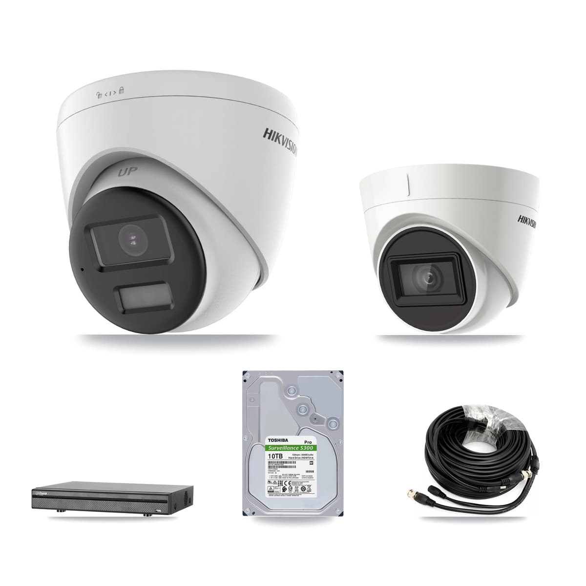 Hikvision & Dahua 8-Channel 4K CCTV Kit — 3 DS-2CE78U0T + 1 DS-2CE78U1T Turret Cameras + 10TB Recording (DH-XVR5108H Recorder)