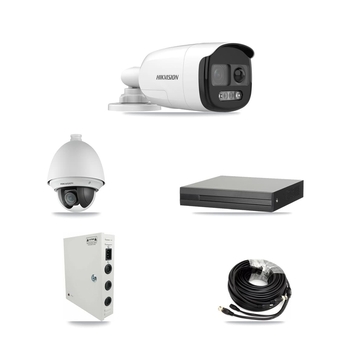 Hikvision 4-Channel 2MP – 5MP CCTV Kit — 1 DS-2AE4225T 2MP PTZ + 2 DS-2CE12KF3T 5MP Bullet Cameras + 3TB Recording (XVR-3104HS Recorder)