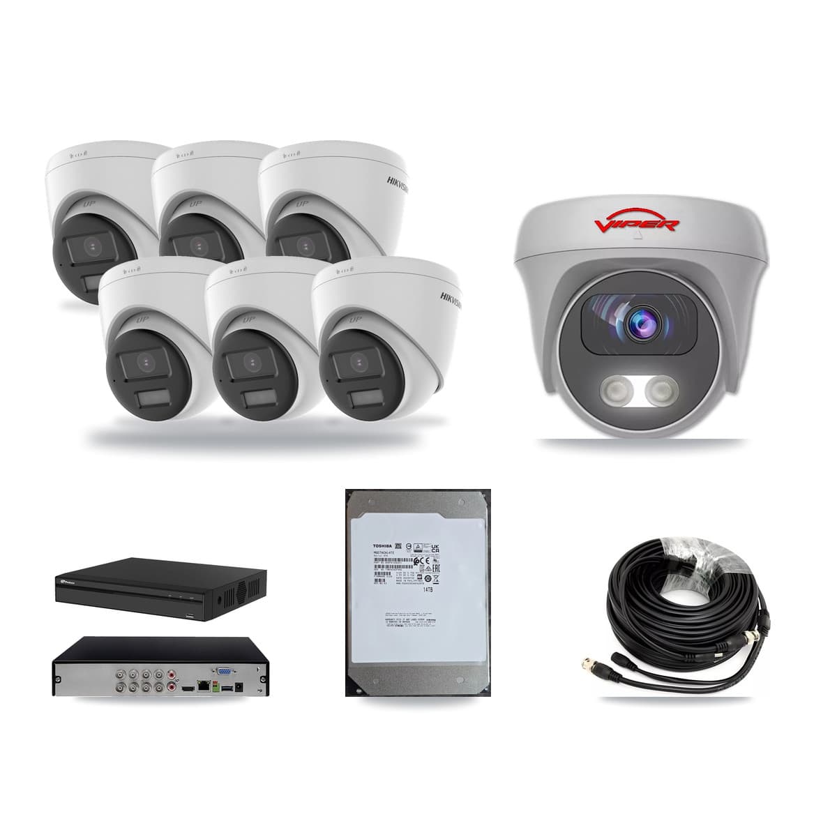 8-Channel 5MP – 4K CCTV Kit — 6 4K Turret + 1 White 5MP Cameras + 14TB Recording - Image 1
