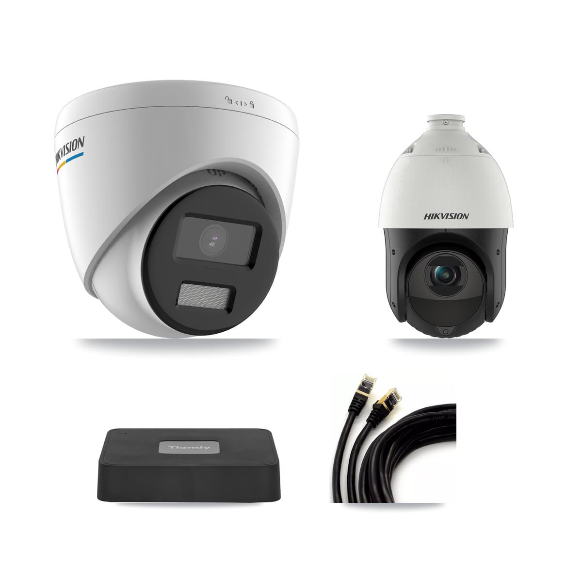 Hikvision & Tiandy 4-Channel 2MP – 4MP CCTV Kit — 3 2MP Turret + 1 4MP PTZ Cameras + 3TB Recording