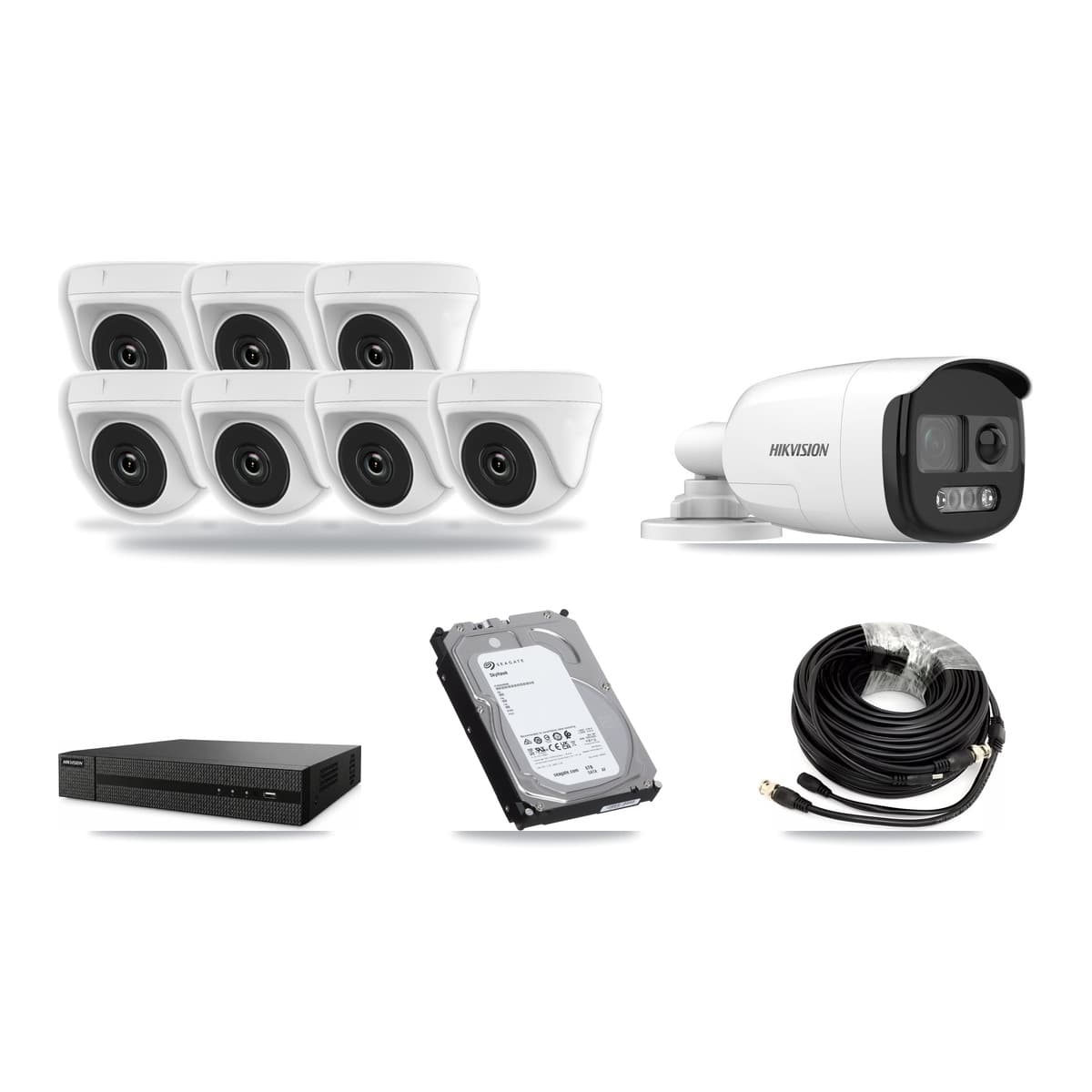 Hikvision 8-Channel 2MP – 5MP CCTV Kit — 1 5MP Bullet + 7 White 2MP Dome Cameras + 6TB Recording (DVR-8CH Recorder) - Image 1