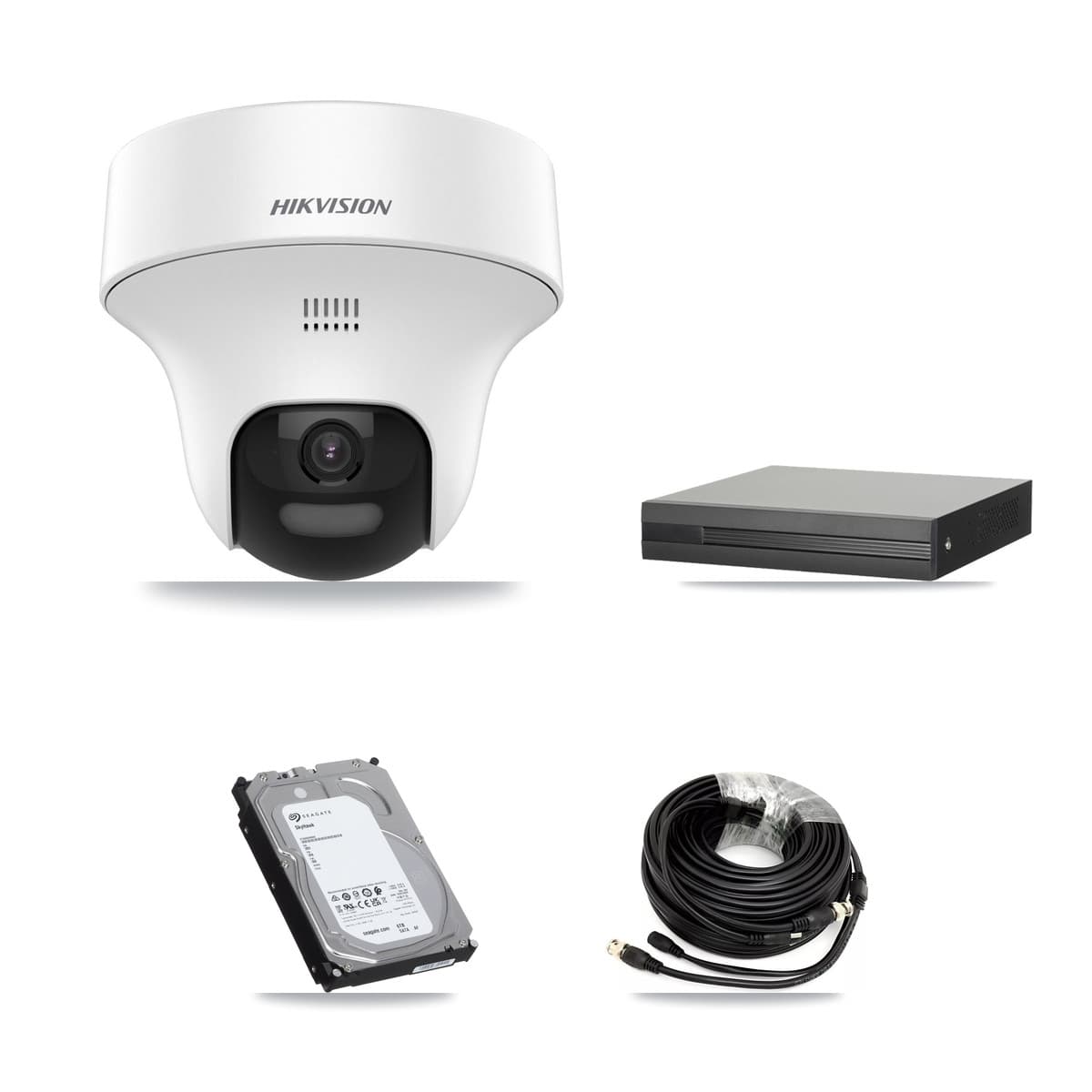 Hikvision 4-Channel 5MP CCTV Kit — 4 DS-2CE70K0T Turret Cameras + 6TB Recording (XVR-3104HS Recorder)