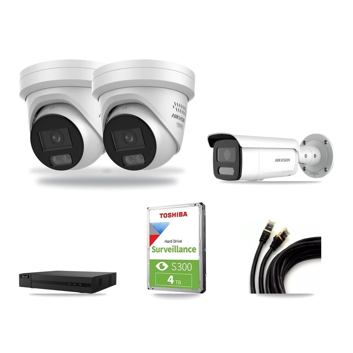 Hikvision & HiLook 8-Channel 4MP CCTV Kit — 2 Turret + 1 Bullet Cameras + 4TB Recording (NVR-108MH-D Recorder) - Image 1