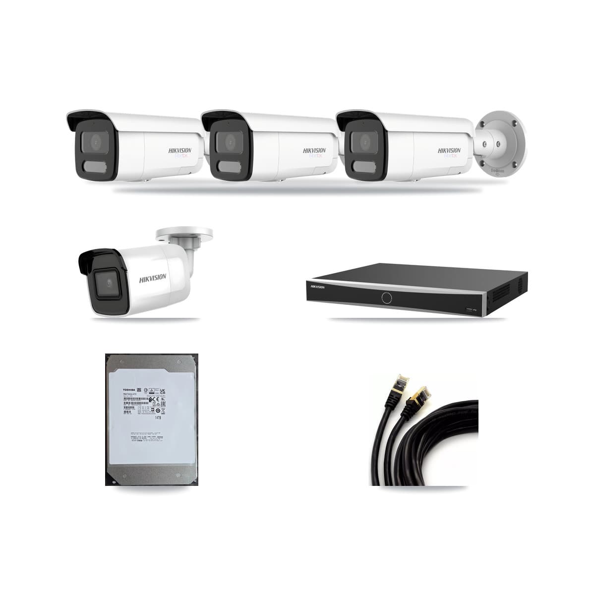 Hikvision 16-Channel 4K CCTV Kit — 1 DS-2CD2085G1 + 3 White DS-2CD2T87G2H Bullet Cameras + 14TB Recording (DS-7616NXI Recorder) - Image 1