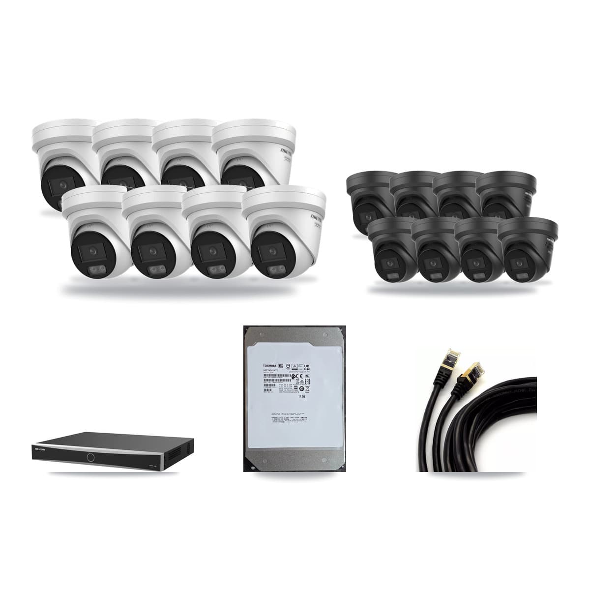 Hikvision 16-Channel 4K CCTV Kit — 8 + 8 Black Turret Cameras + 14TB Recording - Image 1
