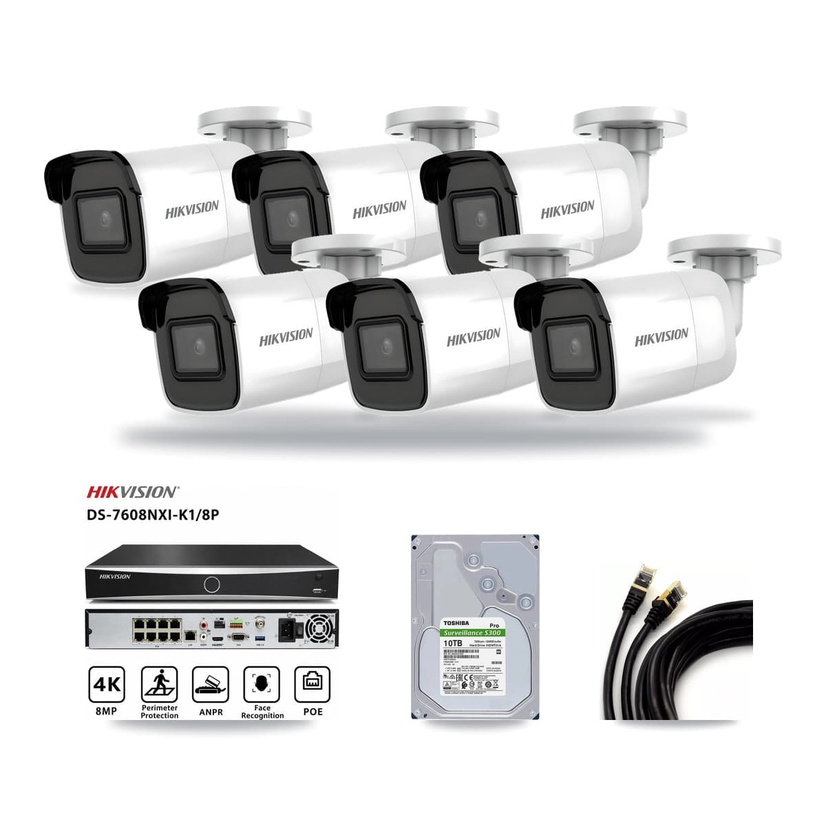 Hikvision 8-Channel 4K CCTV Kit — 6 DS-2CD2085G1 Bullet Cameras + 10TB Recording - Image 1