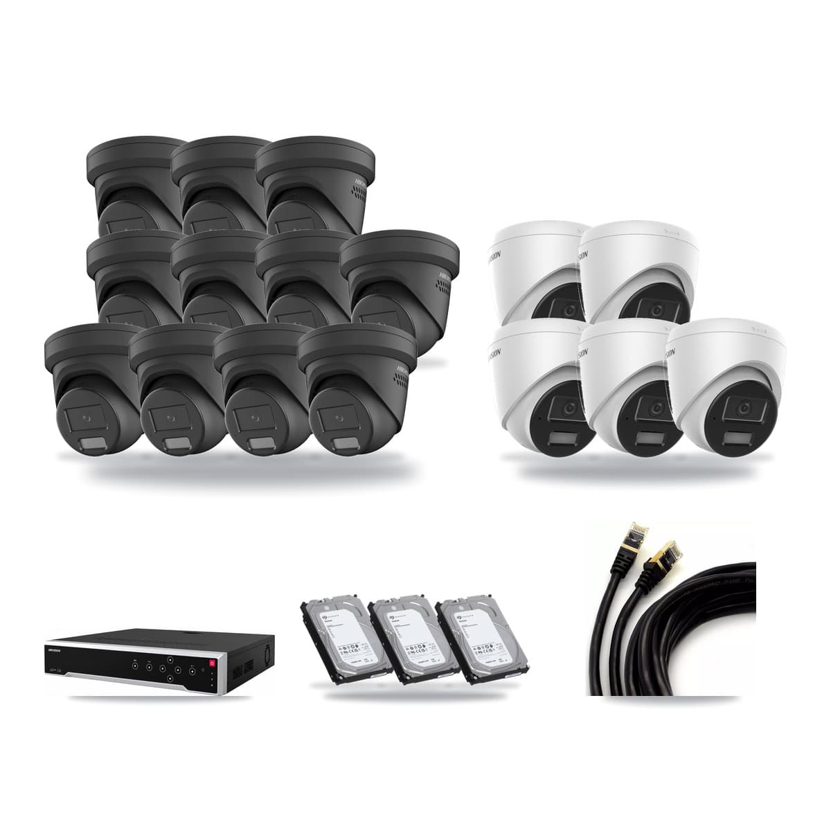 Hikvision 32-Channel 4MP CCTV Kit — 5 DS-2CD1343G2 + 11 DS-2CD2347G2 Turret Cameras + 3× 6TB Recording - Image 1