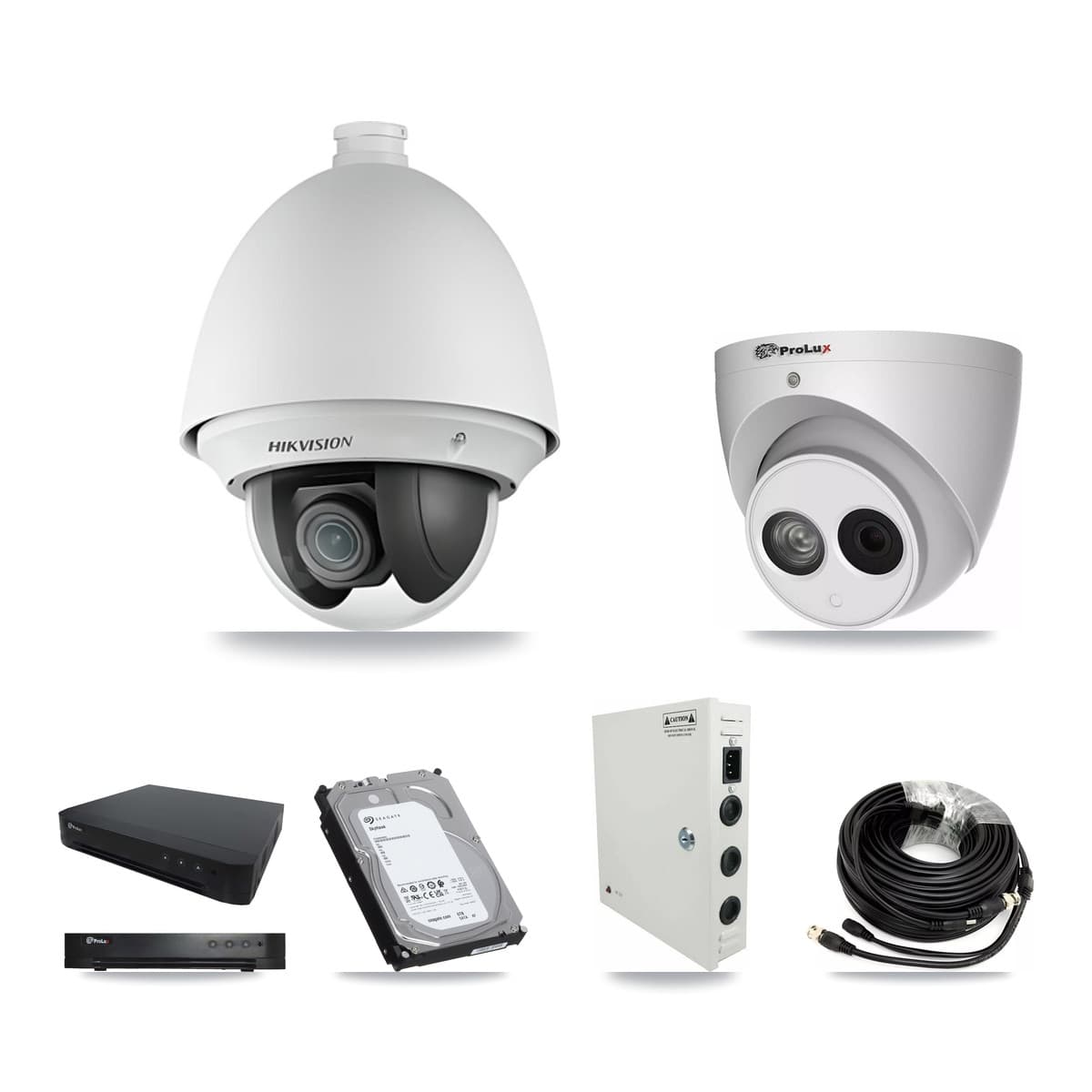 Hikvision & Prolux 16-Channel 2MP – 4MP CCTV Kit — 7 2MP PTZ + 1 4MP Turret Cameras + 6TB Recording (PXD-8216 Recorder)