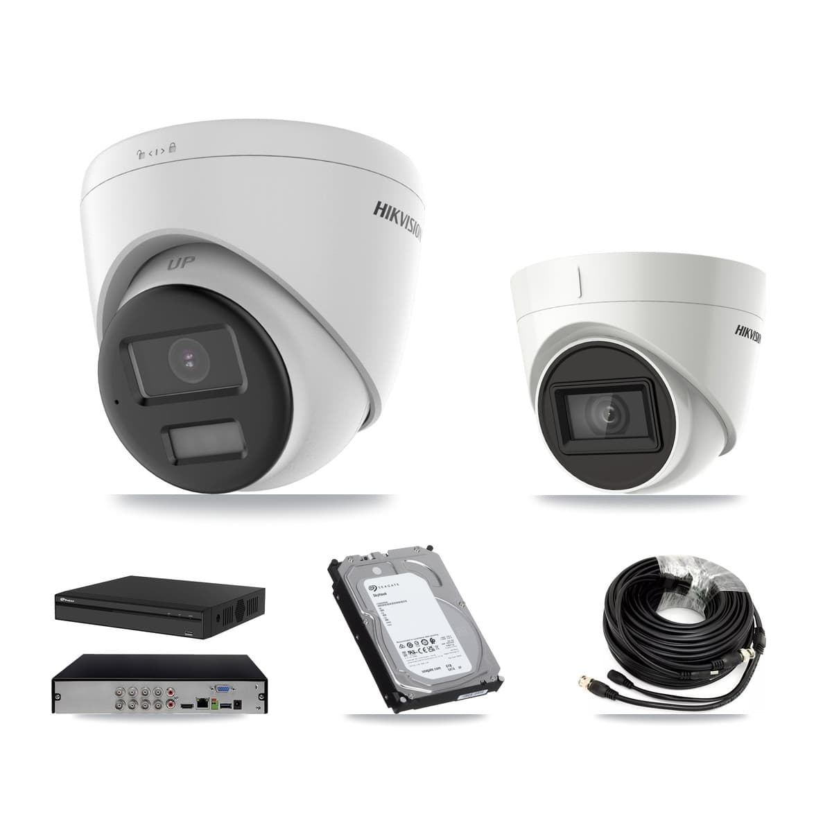 Hikvision & Prolux 8-Channel 4K CCTV Kit — 1 DS-2CE78U0T + 1 DS-2CE78U1T Turret Cameras + 6TB Recording (PXD-5108HS Recorder)