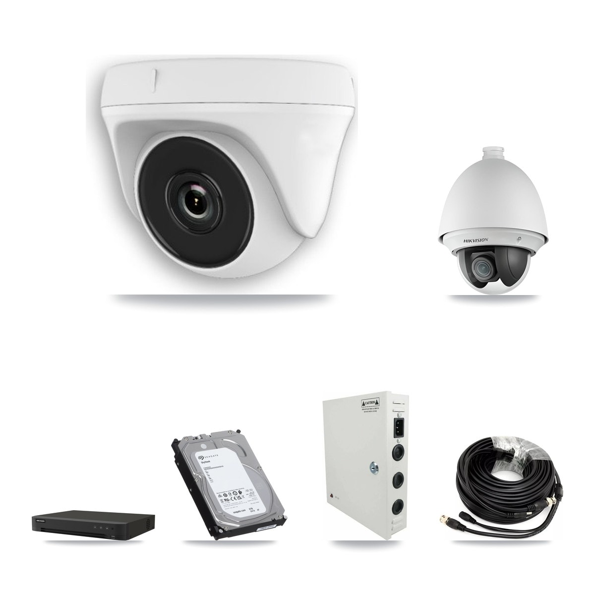 Hikvision IDS-7216HQHI-M1/XT 16-Channel DVR CCTV Kit — 1× DS-2AE4225T-A Ptz + 11× HDT-2MP-N20W-2.8MM White Dome 2MP Cameras + 6TB HDD