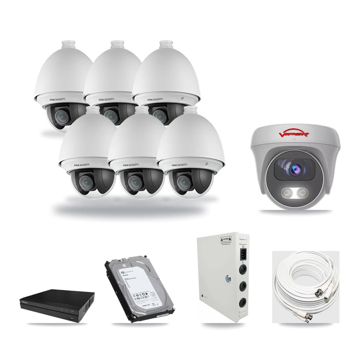 8-Channel 2MP – 5MP CCTV Kit — 6 2MP PTZ + 1 White 5MP Cameras + 6TB Recording (PXD-5208AN Recorder) - Image 1