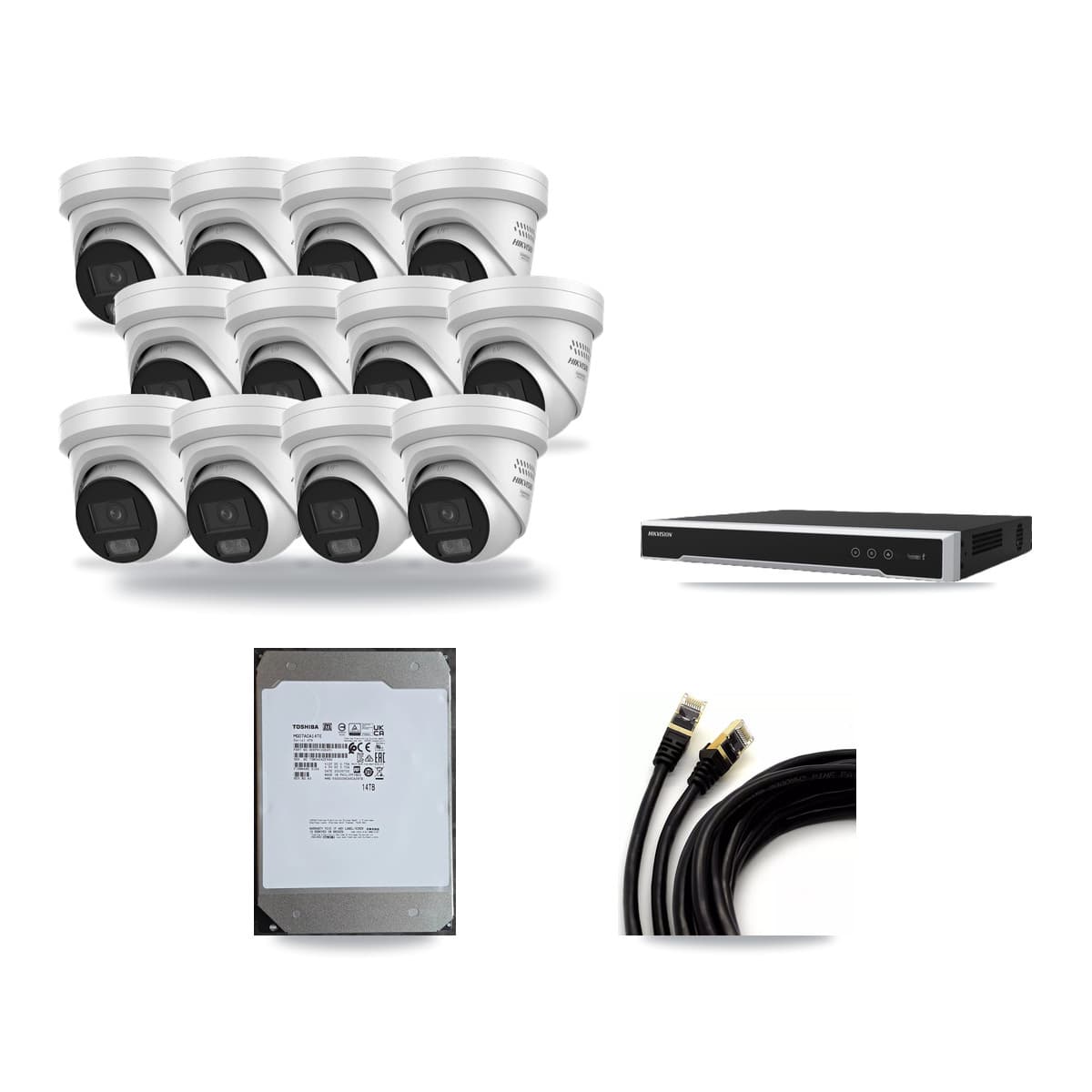 Hikvision 16-Channel 4MP CCTV Kit — 12 DS-2CD2347G3 Turret Cameras + 14TB Recording (DS-7616NI-M2 Recorder) - Image 1