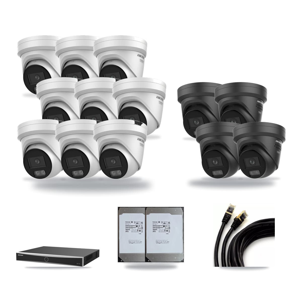 Hikvision 16-Channel 4K CCTV Kit — 9 DS-2CD2387G3 + 4 Black DS-2CD2387G3 Turret Cameras + 2× 14TB Recording - Image 1