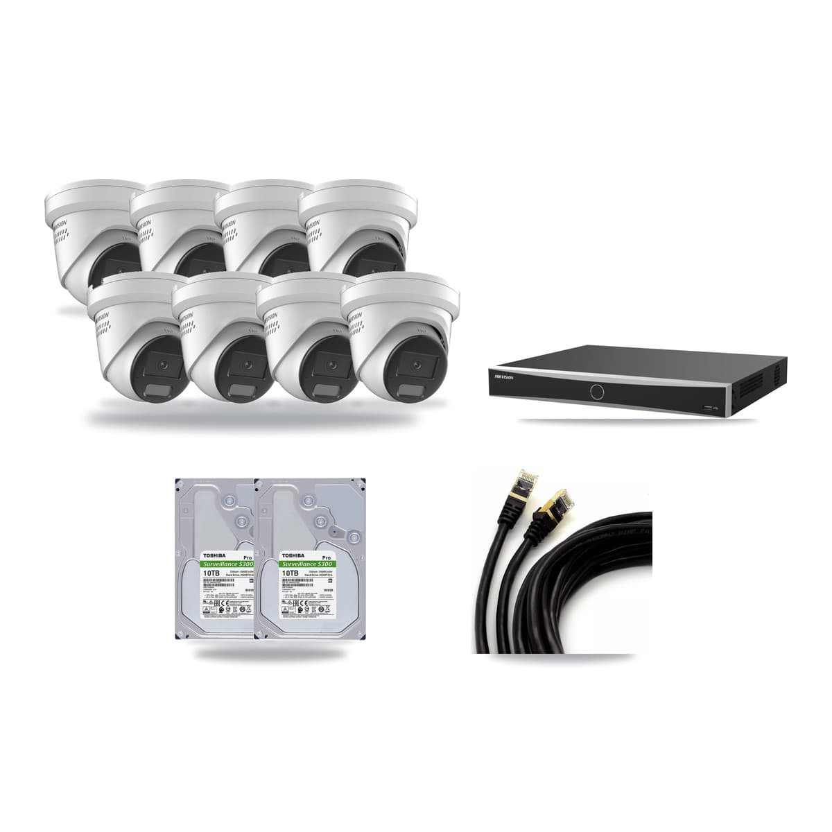 Hikvision 16-Channel 4K CCTV Kit — 8 DS-2CD2387G2H Turret Cameras + 2× 10TB Recording (DS-7616NXI Recorder) - Image 1