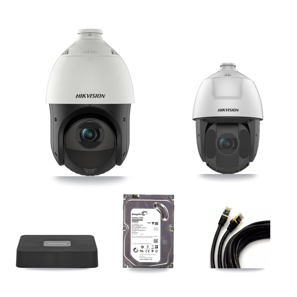 Hikvision & Tiandy 4-Channel 2MP – 4MP CCTV Kit — 1 4MP + 1 2MP PTZ Cameras + 2TB Recording